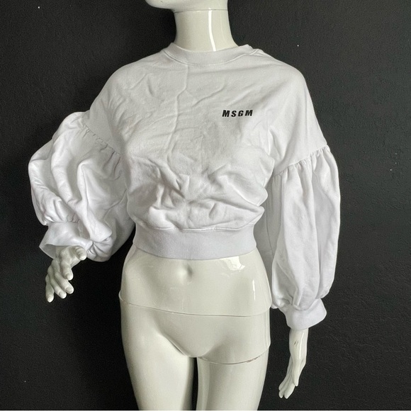 MSGM Puff Sleeve Crop Sweater Top Cotton - Picture 2 of 16